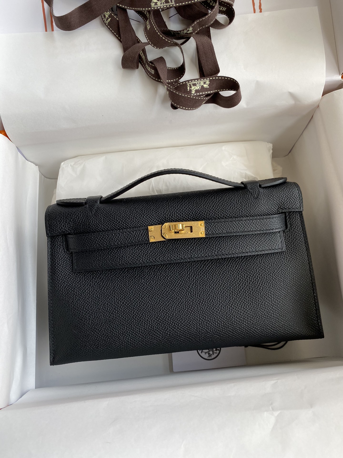 Hermes Mini Kelly Pochette 22cm Bag In Black Epsom Leather